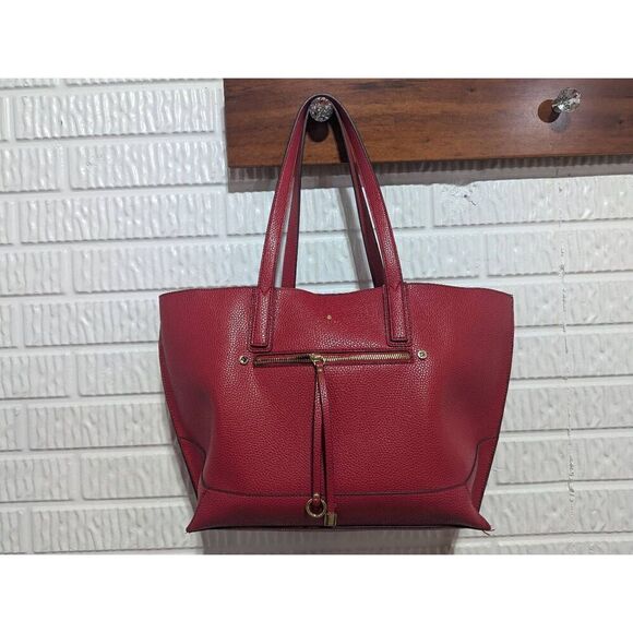 Travanti Women's Red Vegan Leather Detachable Zippered Pouch Tote Satchel - Picture 1 of 8
